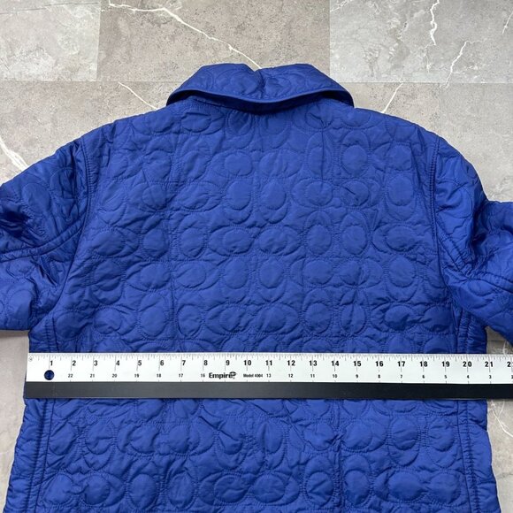 Coach Jacket Womens Large Quilted Light Weight Blue Snap Button Collared - Picture 9 of 10